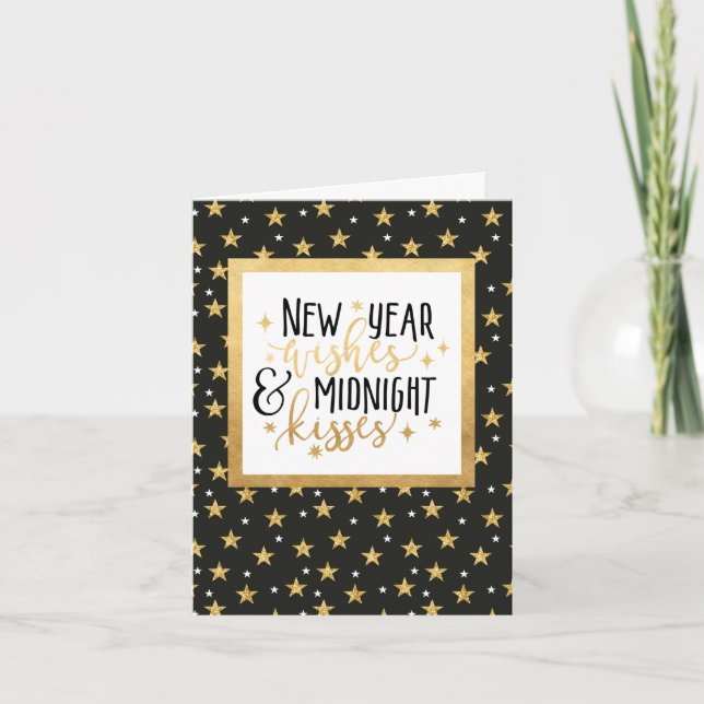 Tarjeta Festiva Año Nuevo desea estrellas de oro (Anverso)