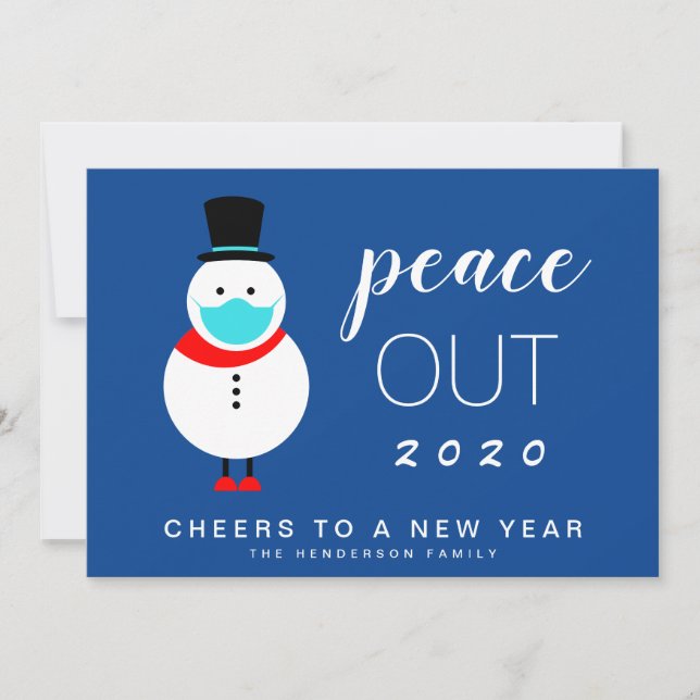 Tarjeta Festiva Año Nuevo divertido 2020: La mascara de Snowman bu (Anverso)