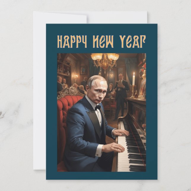 Tarjeta Festiva Año Nuevo Divertido Vladimir Putin Ruso (Anverso)