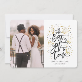 Tarjeta Festiva Año Nuevo | Dorado | fuegos artificiales y estrell