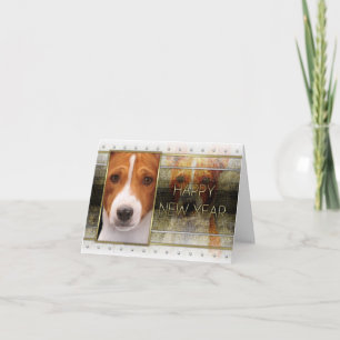 Tarjeta Festiva Año Nuevo - elegancia de oro - Basenji