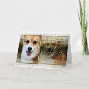 Tarjeta Festiva Año Nuevo - elegancia de oro - Corgi - Owen