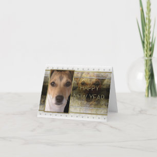 Tarjeta Festiva Año Nuevo - elegancia de oro - Jack Russell