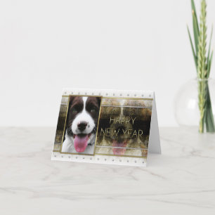 Tarjeta Festiva Año Nuevo - Elegancia dorada - Springer Spaniel