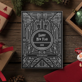 Tarjeta Festiva Año Nuevo elegante de arte retro