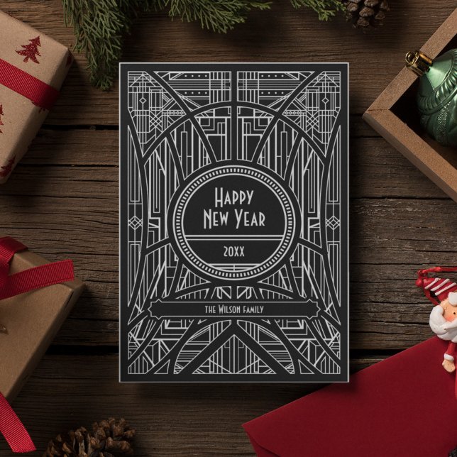 Tarjeta Festiva Año Nuevo elegante de arte retro (Subido por el creador)