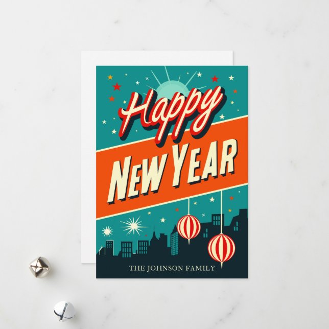 Tarjeta Festiva Año Nuevo Feliz (Anverso/Reverso In Situ)