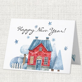 Tarjeta Festiva Año Nuevo Feliz Caprichoso de Invierno 