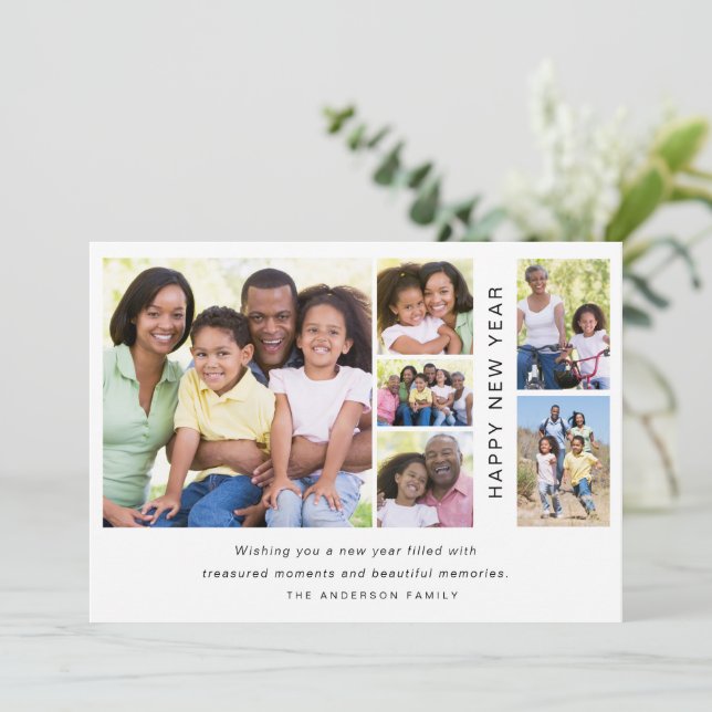 Tarjeta Festiva Año Nuevo Feliz collage de fotos (Anverso de pie)