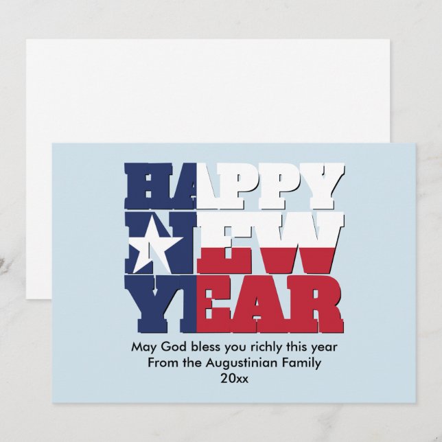 Tarjeta Festiva AÑO NUEVO FELIZ de los Texanos Patrióticos (Anverso / Reverso)