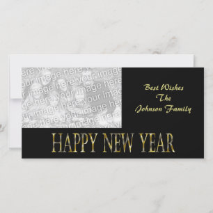 Tarjeta Festiva año nuevo feliz de oro negro