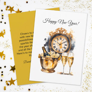 Tarjeta Festiva Año Nuevo Feliz de Oro y Negro