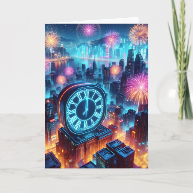 Tarjeta Festiva Año Nuevo Feliz para las ciudades (Anverso)