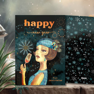 Tarjeta Festiva Año Nuevo Feliz Retro Vintage