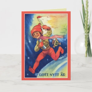 Tarjeta Festiva Año nuevo feliz sueco vintage