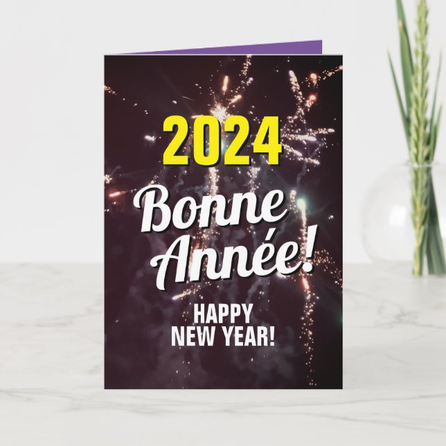 Tarjeta Festiva Año Nuevo francés 2024 | Enviar por descarga de te (Anverso)