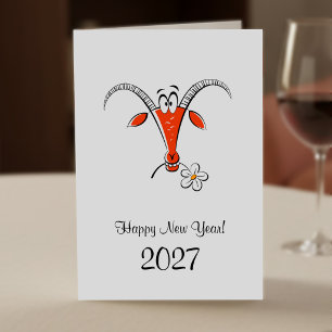 Tarjeta Festiva Año Nuevo Lunar Chino Cabra de Fuego 2027 Zodiaco