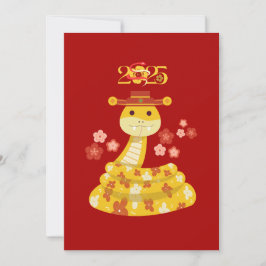 Tarjeta Festiva Año Nuevo Lunar de la Serpiente Dorada con Flores