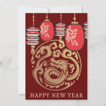 Año Nuevo Lunar Linterna Roja Dragón Dorado