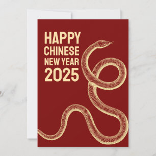 Tarjeta Festiva Año Nuevo Lunar Serpiente Rojo Moderno 2025
