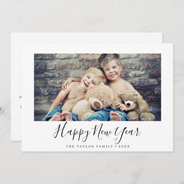 Tarjeta Festiva Año Nuevo Mínimo Feliz | El Panorama De Revisión D (Anverso / Reverso)