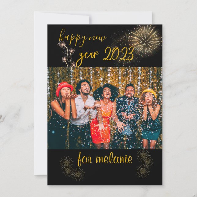 Tarjeta Festiva año nuevo moderno y feliz (Anverso)