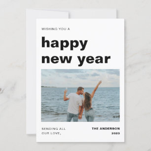 Tarjeta Festiva Año Nuevo moderno y mínimo con foto