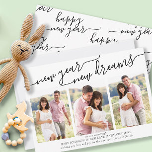 Tarjeta Festiva Año Nuevo Nuevos Sueños Escritura Elegante 3 Fotos