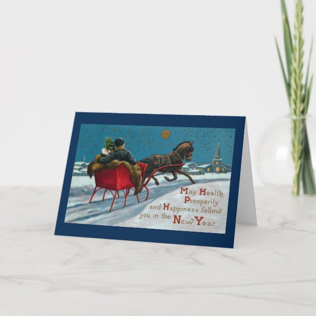 Tarjeta Festiva Año Nuevo Open Sleigh Ride (Anverso)