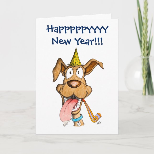 Tarjeta Festiva Año Nuevo: Perro (auge del auge) (Anverso)