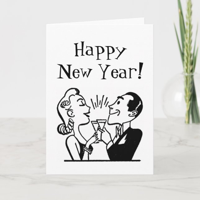Tarjeta Festiva Año Nuevo retro (Anverso)