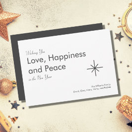 Tarjeta Festiva Año Nuevo Retro 2024 Elegante blanco gris