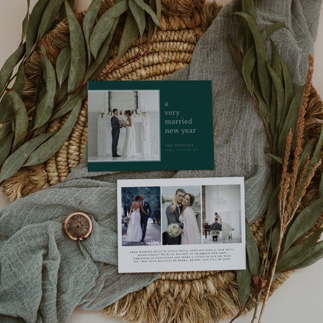 Tarjeta Festiva Año Nuevo Verde Casado | Boda elegante (Subido por el creador)