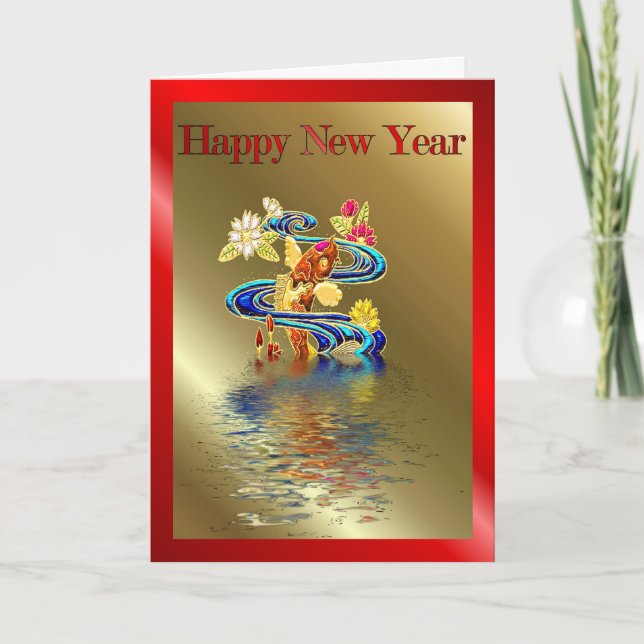 Tarjeta Festiva Año Nuevo vietnamita chino feliz del koi del Año (Anverso)