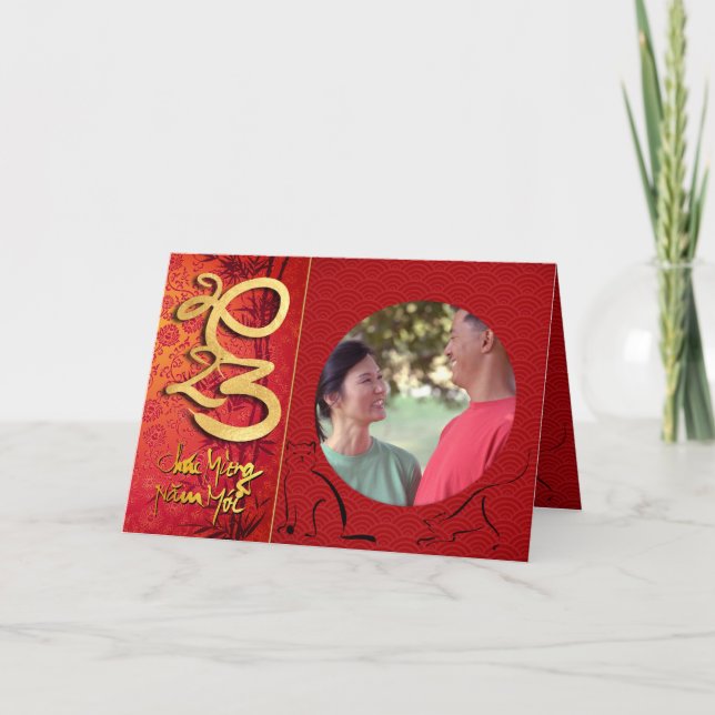 Tarjeta Festiva Año nuevo vietnamita del gato 2023 Añadir foto GC (Anverso)