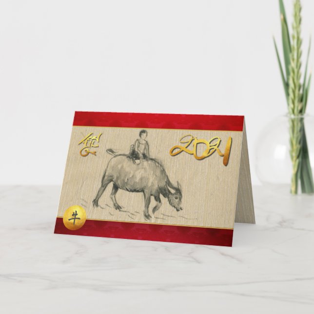 Tarjeta Festiva Año Ox Chino Chino de Búfalo de Agua 2021 GC (Anverso)