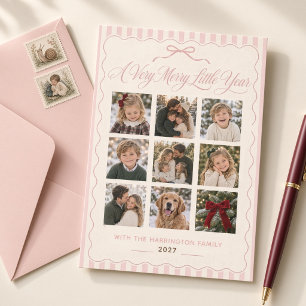 Tarjeta Festiva Año Pequeño Feliz Lazo Rosa Collage de Fotos de Na