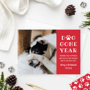 Tarjeta Festiva Año Perro Divertido Foto de Mascota Roja