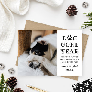 Tarjeta Festiva Año Perro Divertido Foto Mascota Blanco y Negro
