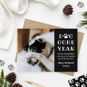 Tarjeta Festiva Año Perro Divertido Foto Mascota Negra