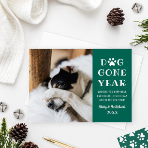 Tarjeta Festiva Año Perro Divertido Foto Mascota Verde