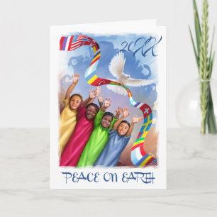 Tarjeta Festiva Año personalizado   Paz en la Tierra. Niños multic