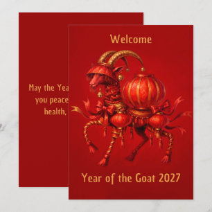 Tarjeta Festiva Año Rojo de la Cabra 2027 Linterna