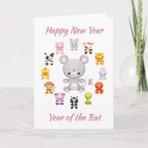 Tarjeta Festiva Año zodiaco chino de la rata