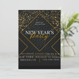 Tarjeta Festiva Años nuevos especiales en negro y oro