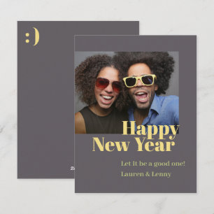 Tarjeta Festiva Años Nuevos Foto Script Carbón Moderno y Atractivo