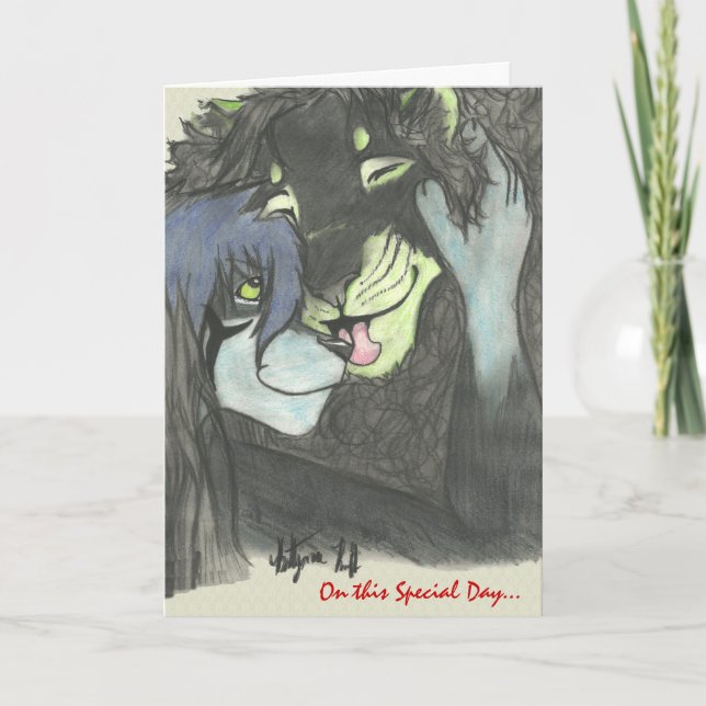 Tarjeta Festiva Anthro Lion Valentine Card (Anverso)