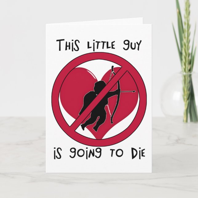 Tarjeta Festiva Anti-San Valentín - ¡Cupido morirá! (Anverso)
