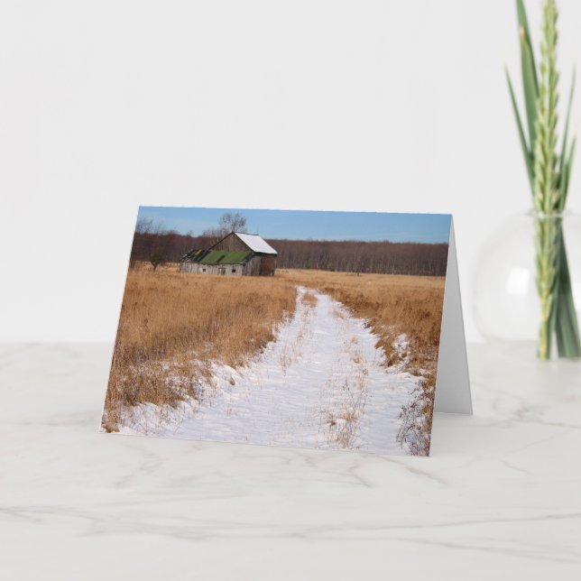 Tarjeta Festiva Antigua granja en invierno (Anverso)