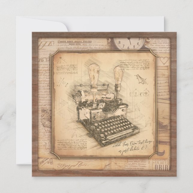 Tarjeta Festiva Antigua máquina de escribir. Regalo de autor/escri (Anverso)